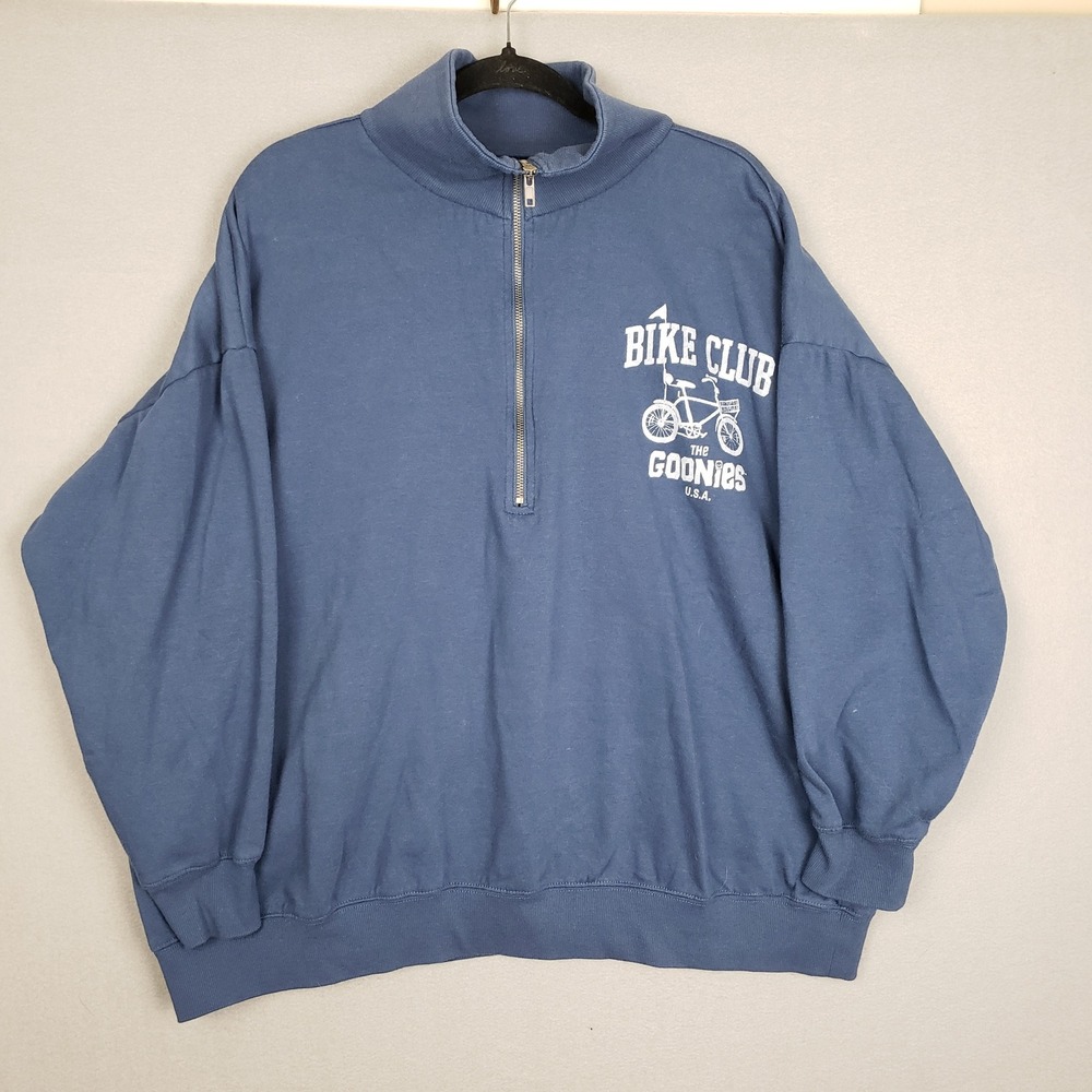 The Goonies Bike Club 1/2 Zip Pullover Sweater Blue Retro 80's‎ Kidcore Size XL